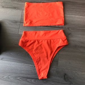 Bright Orange Bandeau Bikini Set